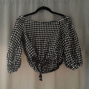 Gingham Cropped Long sleeve off the shoulder top